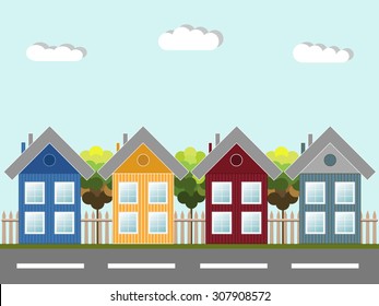 Colorful Wooden Houses, Modern Eco City Concept