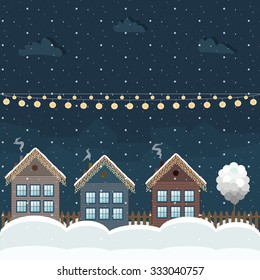 Colorful Wooden Houses, Winter Theme