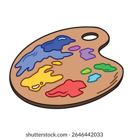Colorful wooden paint palette outlined illustration isolated on white background.