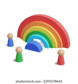 Colorful wooden rainbow toy. Montessori toys, eco freindly toys for children. Vector illustration in 3d sytle.