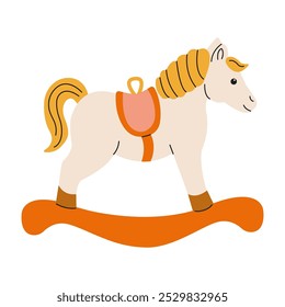 Colorful wooden rocking horse toy for children in playful design, suitable for indoor playtime fun