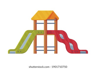 Colorful Wooden Slide with Ladder on Playground Vector Illustration