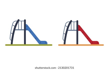 Colorful Wooden Slide with Ladder on Playground Vector Set