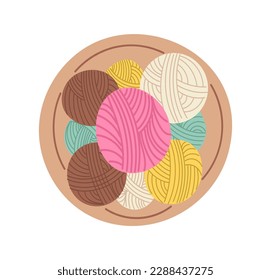 Colorful woolen balls concept. Collection of multicolored threads for knitting and sewing, clothing production. Sewing and atelier inventory. Cartoon flat vector illustration