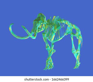 Colorful Woolly Mammoth Skeleton on Isolated Background. Vibrant Low Poly Vector 3D Rendering