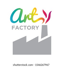 colorful word art and factory building, vector