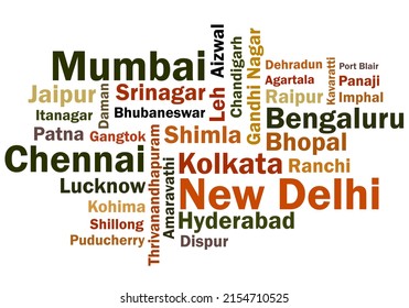 Colorful word cloud of Indian Capital Cities