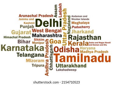 Colorful word cloud of Indian States names