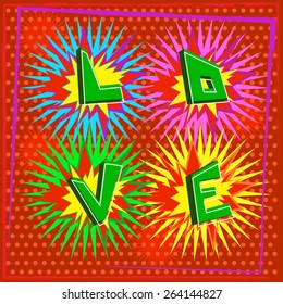 Colorful word Love in pop art style