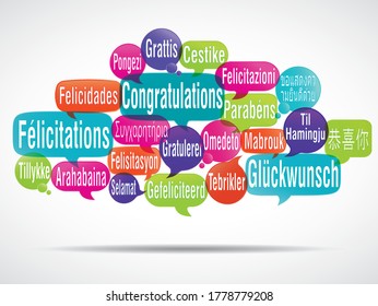 colorful words cloud of the word "congratulations" in different languages