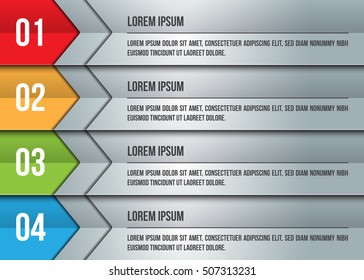 Colorful Workflow Layout, Arrow Symbol Design, 4 Options, Financial/Business Infographic, Number and Text Information Design. Vector Illustration.