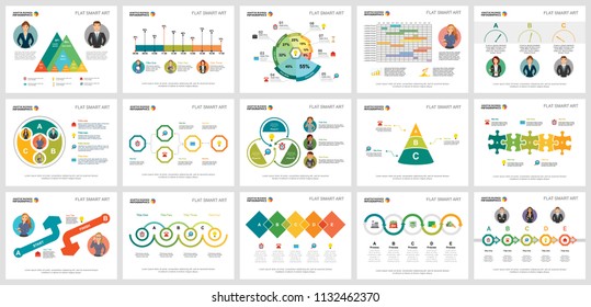 Colorful workflow or strategy concept infographic charts set. Business design elements for presentation slide templates. Can be used for financial report, workflow layout and brochure design.