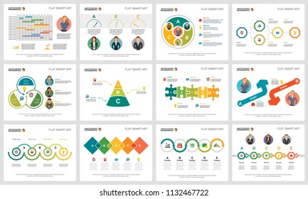 Colorful workflow or strategy concept infographic charts set. Business design elements for presentation slide templates. Can be used for financial report, workflow layout and brochure design.