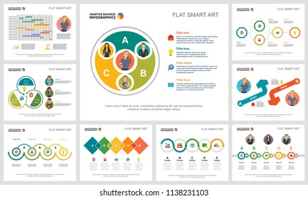 Colorful workflow or strategy concept infographic charts set. Business design elements for presentation slide templates. Can be used for financial report, workflow layout and brochure design.