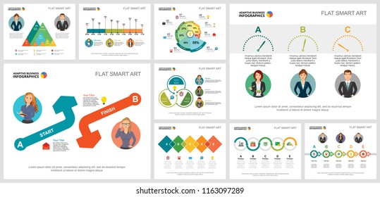 Colorful workflow or strategy concept infographic charts set. Business design elements for presentation slide templates. Can be used for financial report, workflow layout and brochure design.
