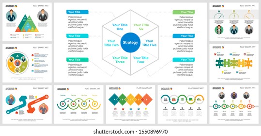 Colorful workflow or strategy concept infographic charts set. Business design elements for presentation slide templates. Can be used for financial report, workflow layout and brochure design.