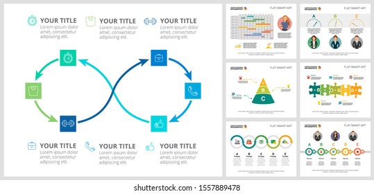 Colorful workflow or strategy concept infographic charts set. Business design elements for presentation slide templates. Can be used for financial report, workflow layout and brochure design.