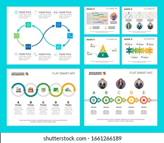 Colorful workflow or strategy concept infographic charts set. Business design elements for presentation slide templates. Can be used for financial report, workflow layout and brochure design.