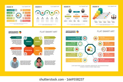 Colorful workflow or teamwork concept infographic charts set. Business design elements for presentation slide templates. Can be used for annual report, advertising, flyer layout and banner design.