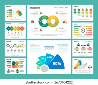 Colorful workflow or teamwork concept infographic charts set. Business design elements for presentation slide templates. Can be used for annual report, advertising, flyer layout and banner design.