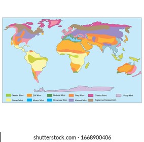 colorful world climate map vector in Turkish