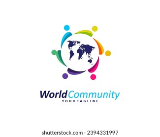 Colorful world community logo, team work logo, world logo, save world logo design vector template