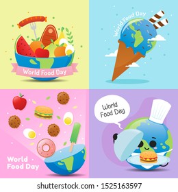 Colorful world food day illustration pack with elements