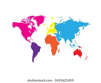 Colorful world map with borders isolated on the white background 
