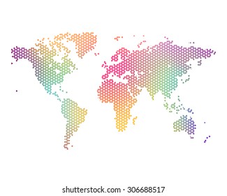 Mapa mundial colorido formado por triángulos, ilustración vectorial