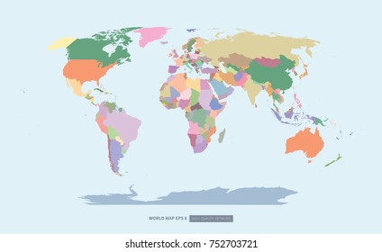 colorful world map high quality detailing stock vector royalty free 752703721 shutterstock