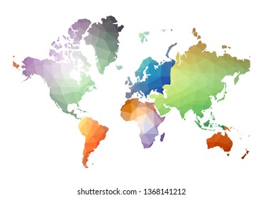 Colorful world map in a low poly style vector illustration.