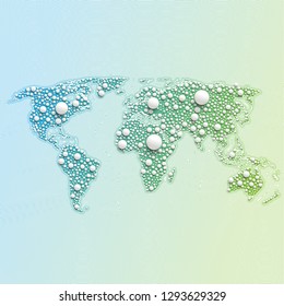 Colorful world map made by balls and lines, vector illustration
