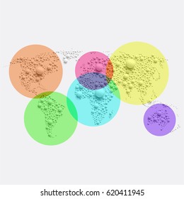 Colorful world map made by balls, vector illustration