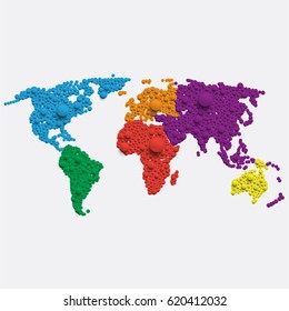 Colorful world map made by balls, vector illustration