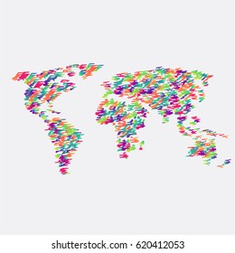 Colorful world map made by balls and lines, vector illustration
