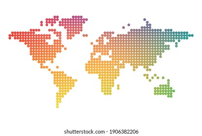 Colorful world map mosaic of small dots. Vector illustration.