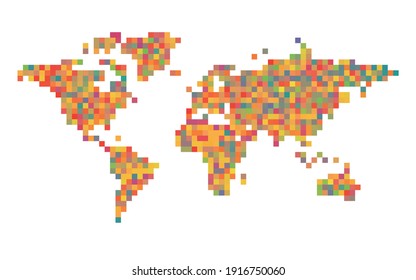 Colorful World Map Mosaic Of Small Squares. Vector Illustration.