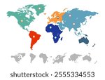 Colorful world map showing continents with location pins, emphasizing global connections and providing a visual representation of different regions