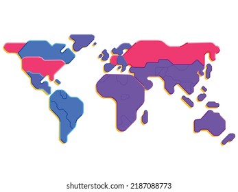 Colorful world map simplified style for your design and animation