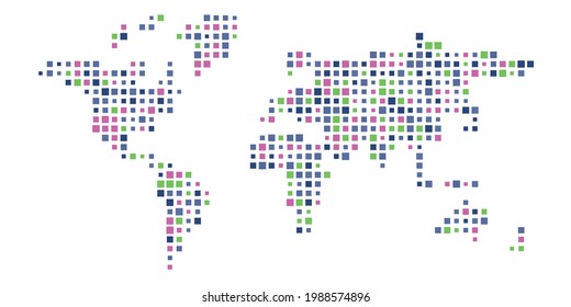 Colorful world map squared mosaic