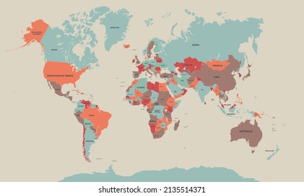 Colorful world map vector. World map drawing in pastel colors