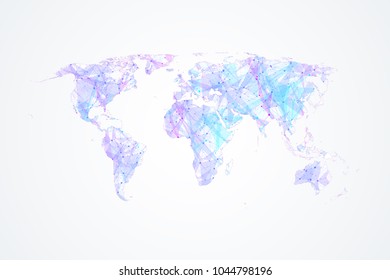 Colorful world map vector. Global network connections with points and lines. Internet connection background. Abstract connection structure