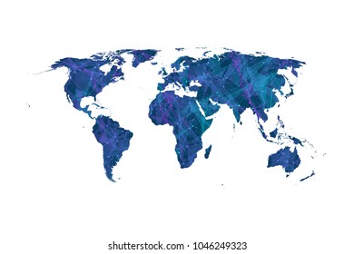 Colorful world map vector. Global network connections with points and lines. Internet connection background. Abstract connection structure