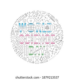colorful world science day. technical drawing world science day