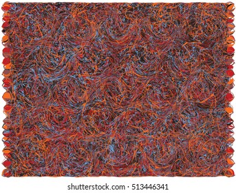 Colorful woven carpet with grunge striped wavy pattern isolated on white
