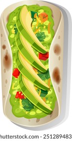 Colorful wrap with fresh avocado and vegetables