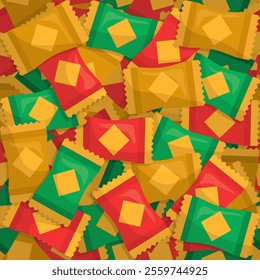 Colorful wrapped candies seamless pattern background, celebrations and food concept