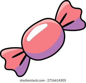 Colorido envuelto caramelo ilustración en estilo de dibujos animados plana, aislado en el fondo blanco, adecuado para dulces, postres, diseño de niños y proyectos relacionados con la comida.