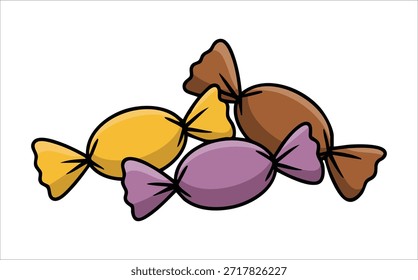 Ilustración vectorial aislada del caramelo envuelto colorido en el fondo blanco