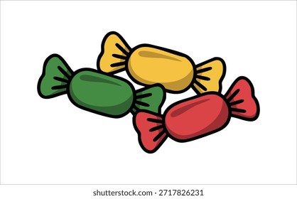 Ilustración vectorial aislada del caramelo envuelto colorido en el fondo blanco
